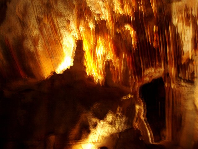 blurred photo of the inside of some caves