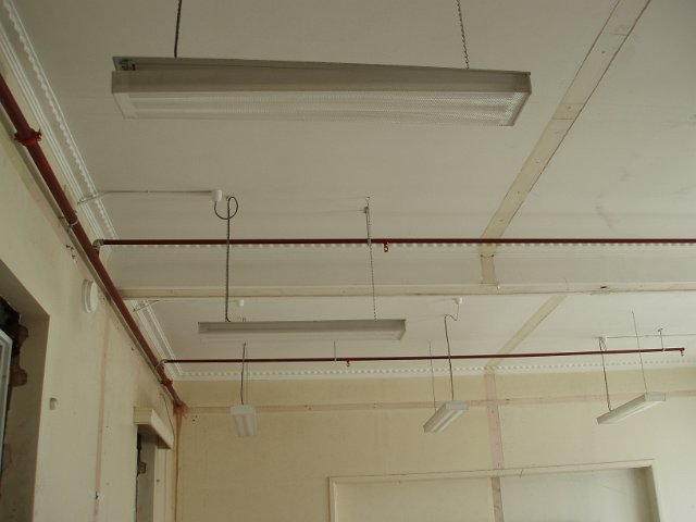commercial flourescent lighting in a derelict building