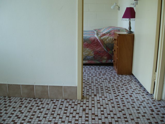 mosaic floor in interior of a motel