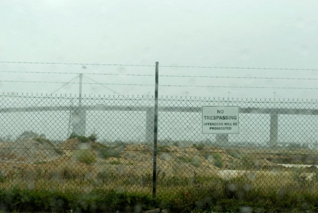 abstract of the westgate bridge on a wet day
