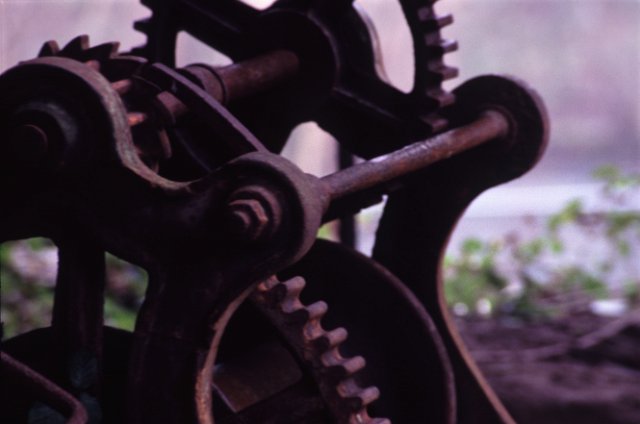 close up on old mill machinery