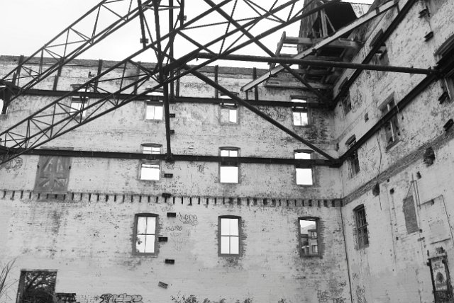 interior of an old abandoned flour mill