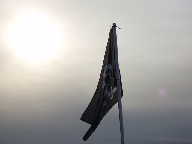 scull and bones on a black flag