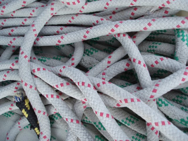 a tangle of ropes on a sailing yacht
