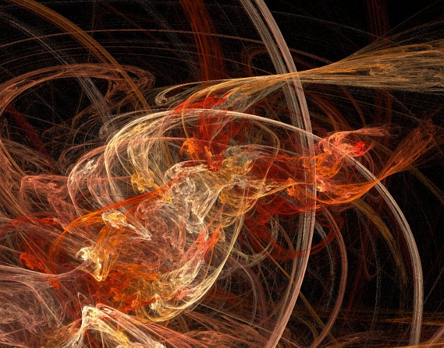 spiralling computer generated lines in orange and gold