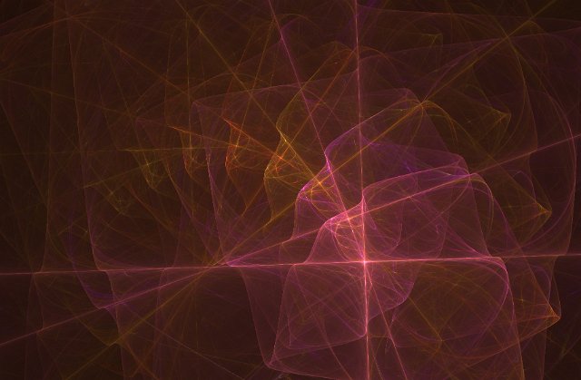 fractal image with rotating repeating shadows in pink and orange