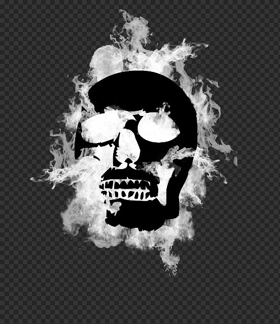 graphic image of a flaming skull
