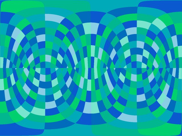 a background of green and blue coloured squares distorted into rounded rectangles