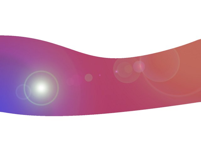 an illustrated lens flare background, red orange purle grad with white curved copyspace above and below