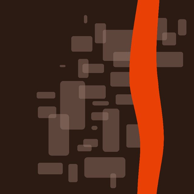 a background of rounded brown squares with a curved orange ribbon element