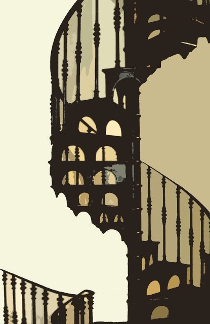 graphic spiral staircase with brown tones