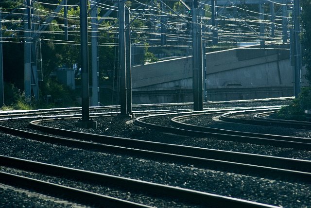 train tracks reflecting in the sunshine