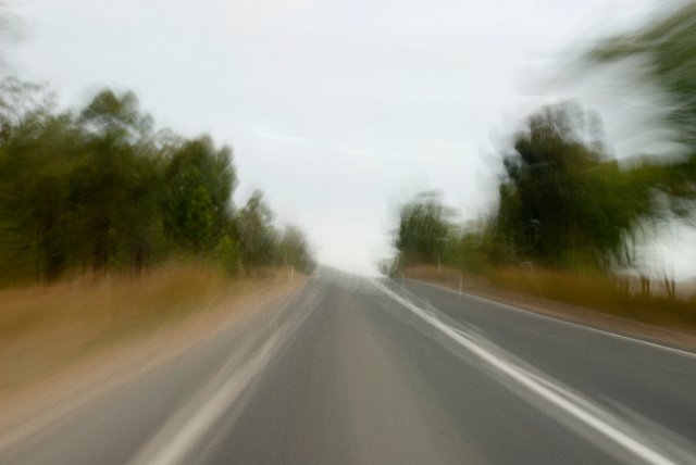 surreal blur on a long highway drive