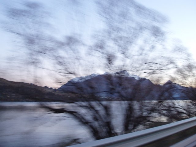 motion blurred view of the remarkables at dusk