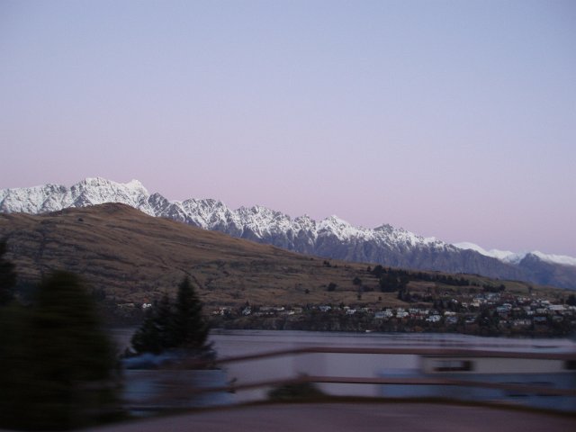 remarkables mountains range at dusk capped with winter snow