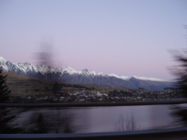 a view towards the remarkables at dusk