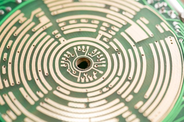 broken concentric copper lines of an electronic multi position switch