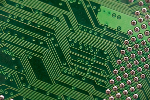 macro image of pinted circuitboard tracks