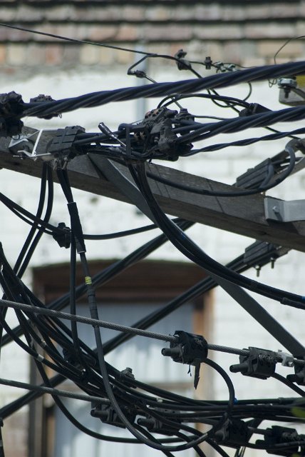 a tangle of electrical distribution cables