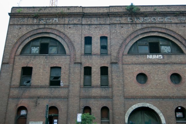an old brick warehouse facade