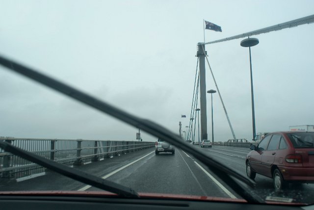 abstract of the westgate bridge on a wet day