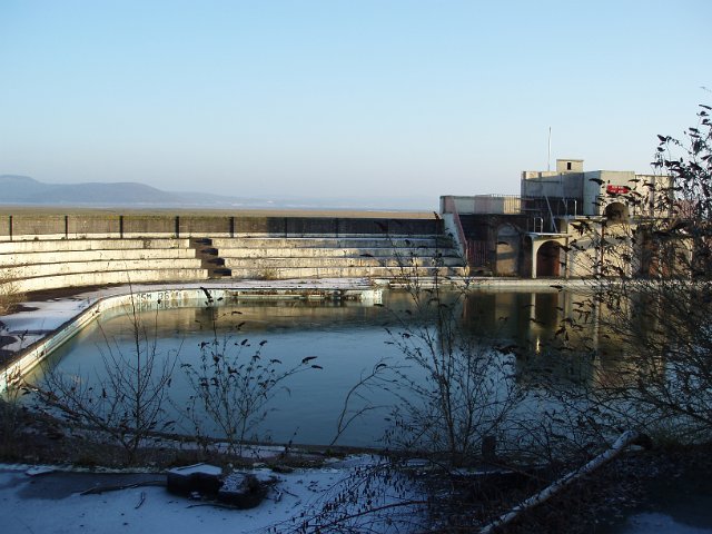 now derelict open air swimming poll, grange-over-sands