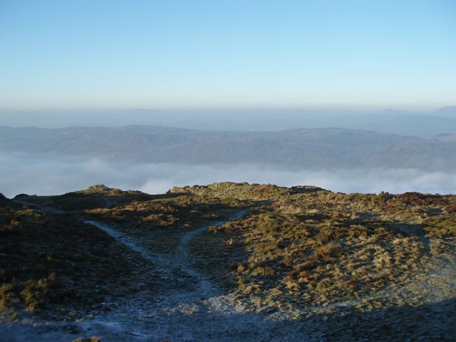 cumbria winter, low advection fog filling the valleys below