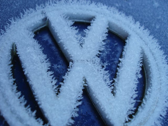 frost on a vw bonnet badge