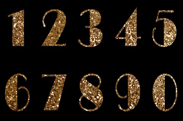 Close up shot of golden numbers on black background